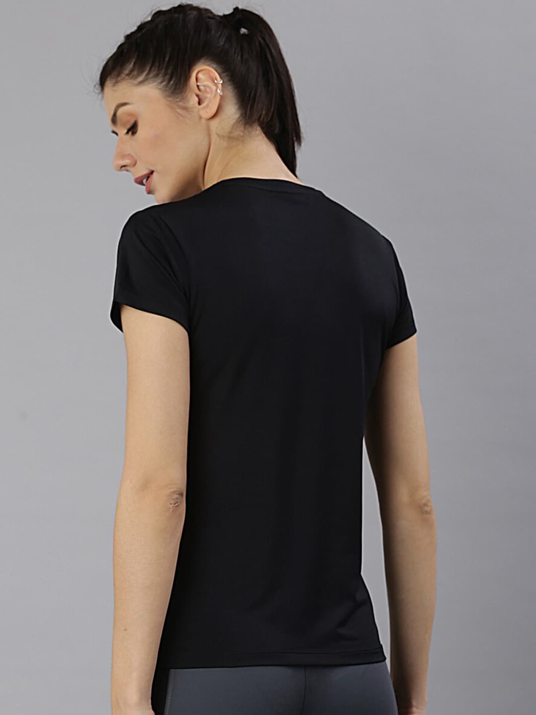 MKH Women Black Typography Printed Dri-FIT Sports T-shirt
