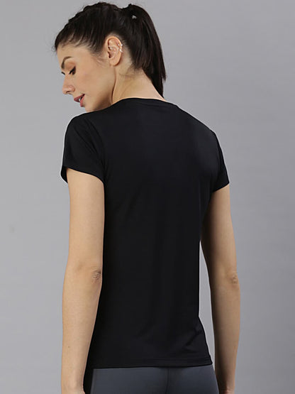 MKH Women Black Typography Printed Dri-FIT Sports T-shirt