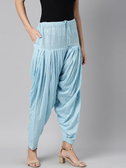 Souchii Blue & Gold-Coloured Woven Design Pure Cotton Patiala