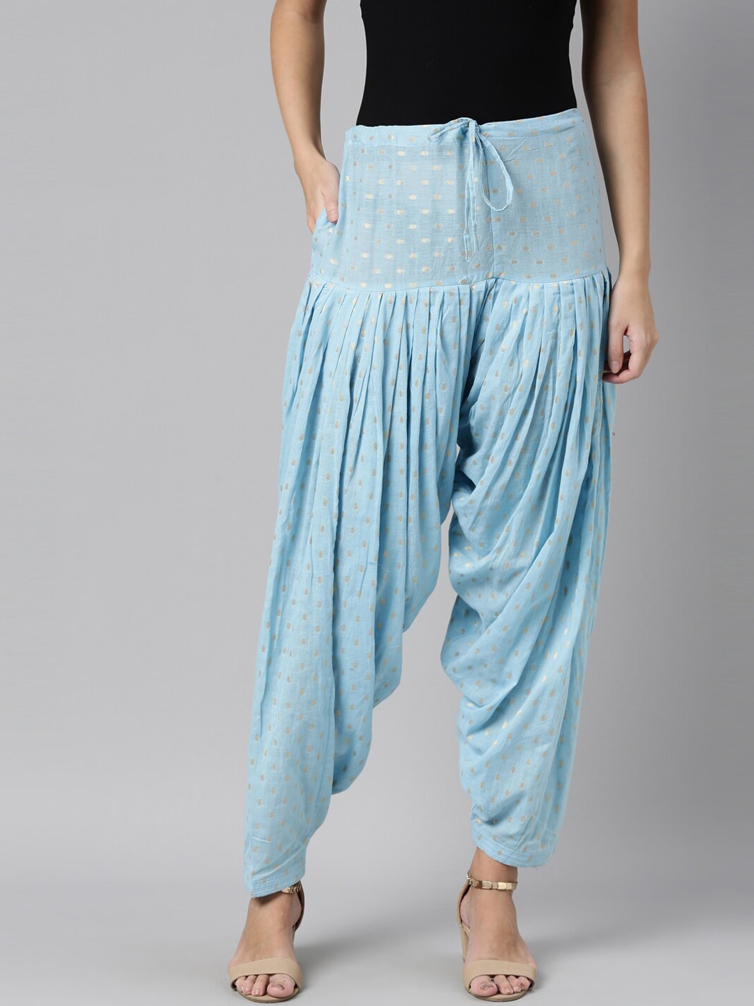 Souchii Blue & Gold-Coloured Woven Design Pure Cotton Patiala