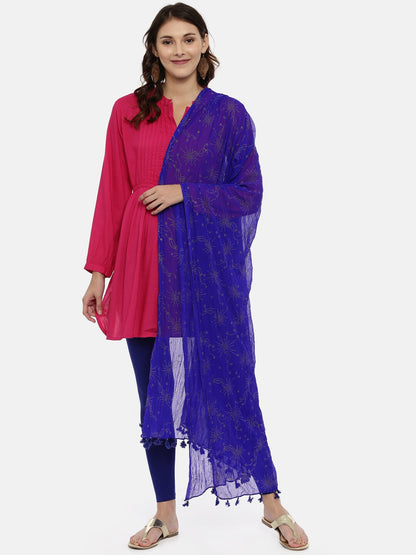 Souchii Blue Foil Printed Handcrafted Dupatta