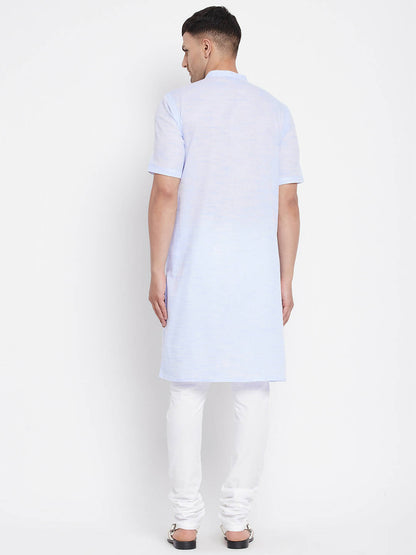 Even Apparels Blue Color Pure Cotton With Band Collar Men's H/S Kurta
