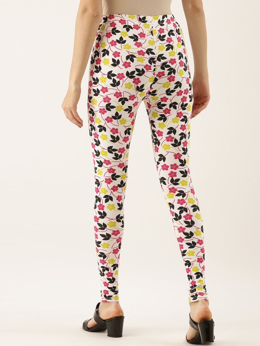 Souchii White & Pink Floral Printed Ankle-Length Leggings