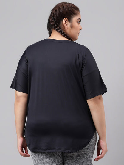 MKH Plus Size Typography Printed Dri-FIT Relaxed Fit Drop-Shoulder Sleeves Gym T-shirt