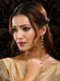 Ruby Raang 22k Gold Polished Long Kundan And Emerald Earrings