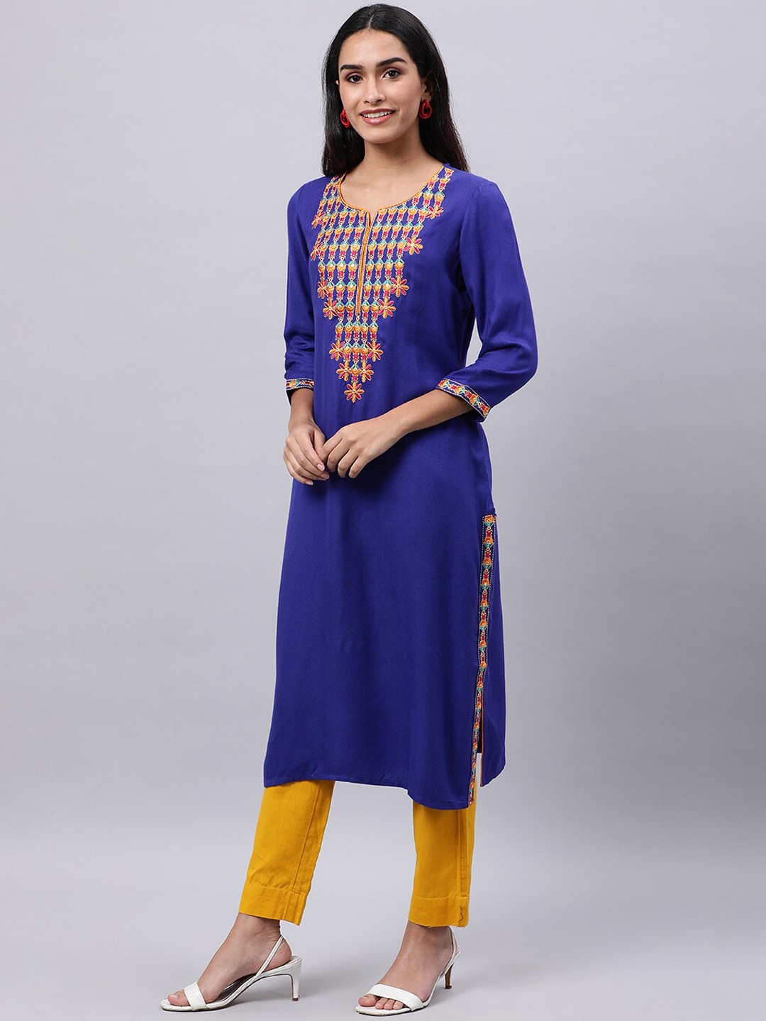 Souchii Blue & cool black Embroidered Mirror Work Grandeur & Majestic Artwork Kurta