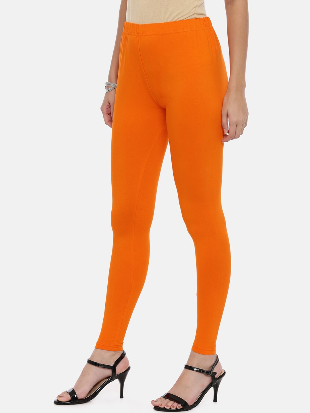 Souchii Orange Solid Slim-Fit Ankle-Length Leggings