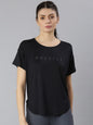 MKH Women Black Typography Printed Dri-FIT Sports T-shirt