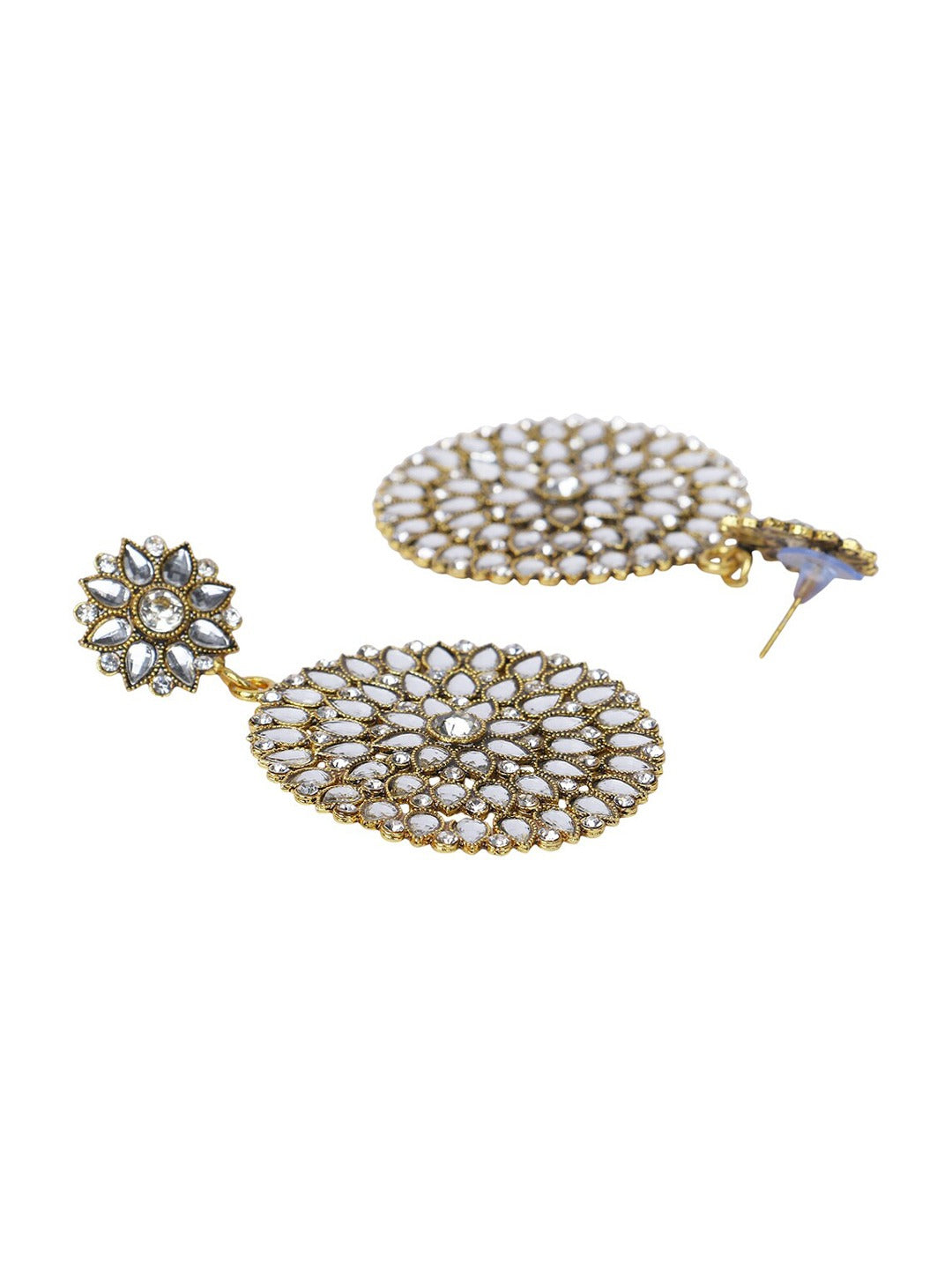 Gold-Polished Alloy Stone Studded Golden Round Earrings - The Pari