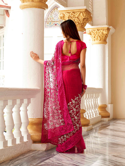 Tikhi Imli Embellished Beads and Stones Net Heavy Work Saree