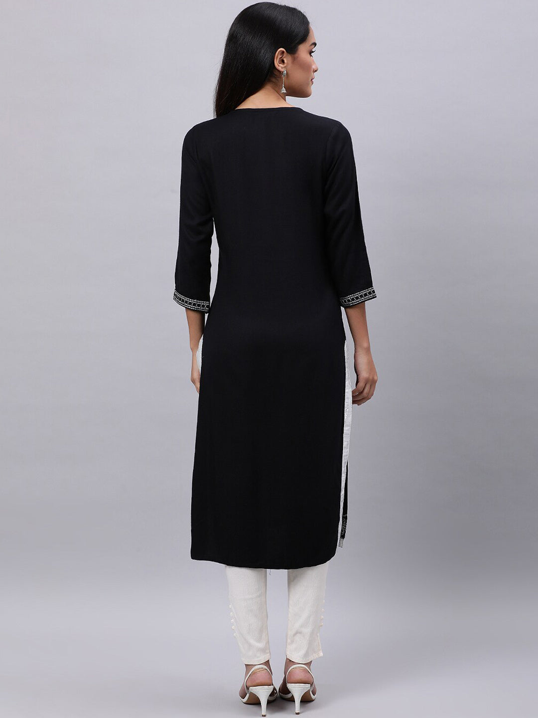 Souchii Women Black Ethnic Motifs Yoke Design Thread Work Kurta