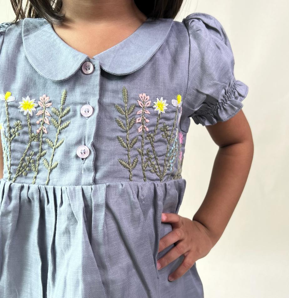 ArthLife Grey Flower Embroidered Dress