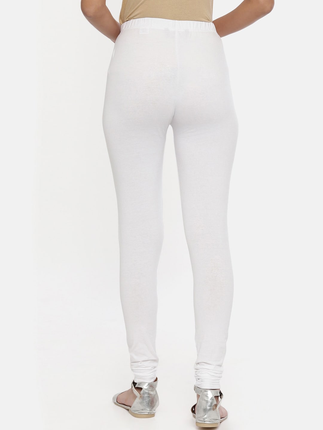 Souchii White Solid Slim-Fit Churidar-Length Leggings