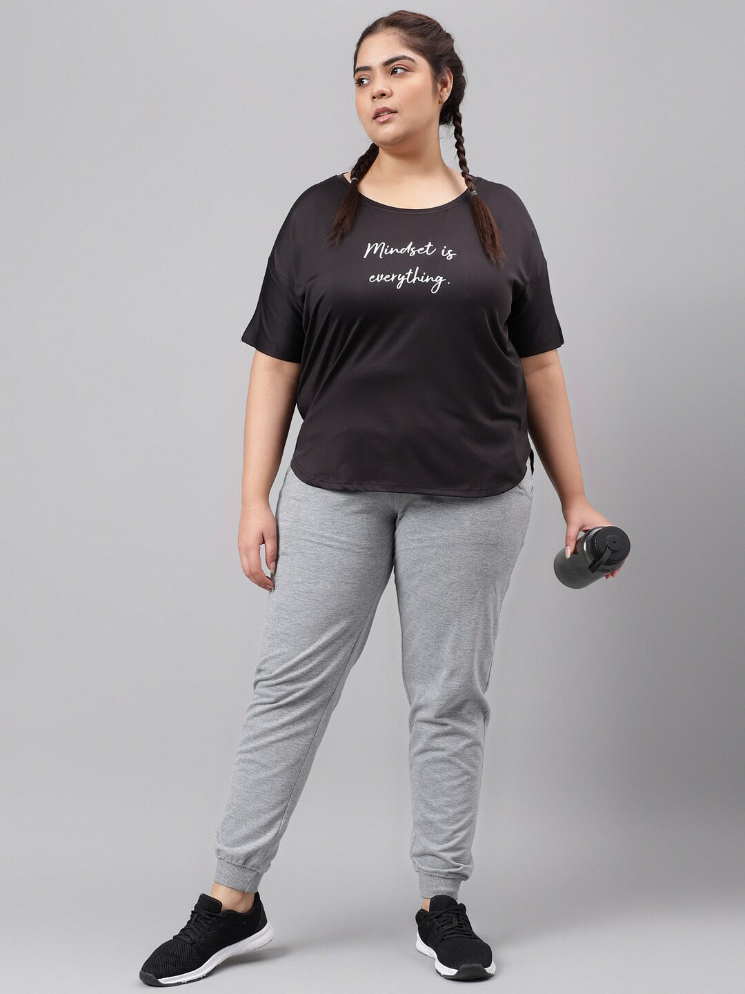 MKH Plus Size Typography Printed Dri-FIT Relaxed Fit Drop-Shoulder Sleeves Gym T-shirt