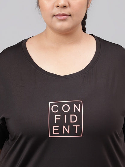 MKH Plus Size Typography Printed Relaxed Fit Dri-FIT Sports T-shirt