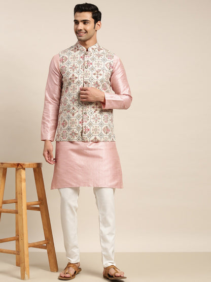 Sojanya Men Pink Solid Kurta & Churidar Comes With a Nehru Jacket