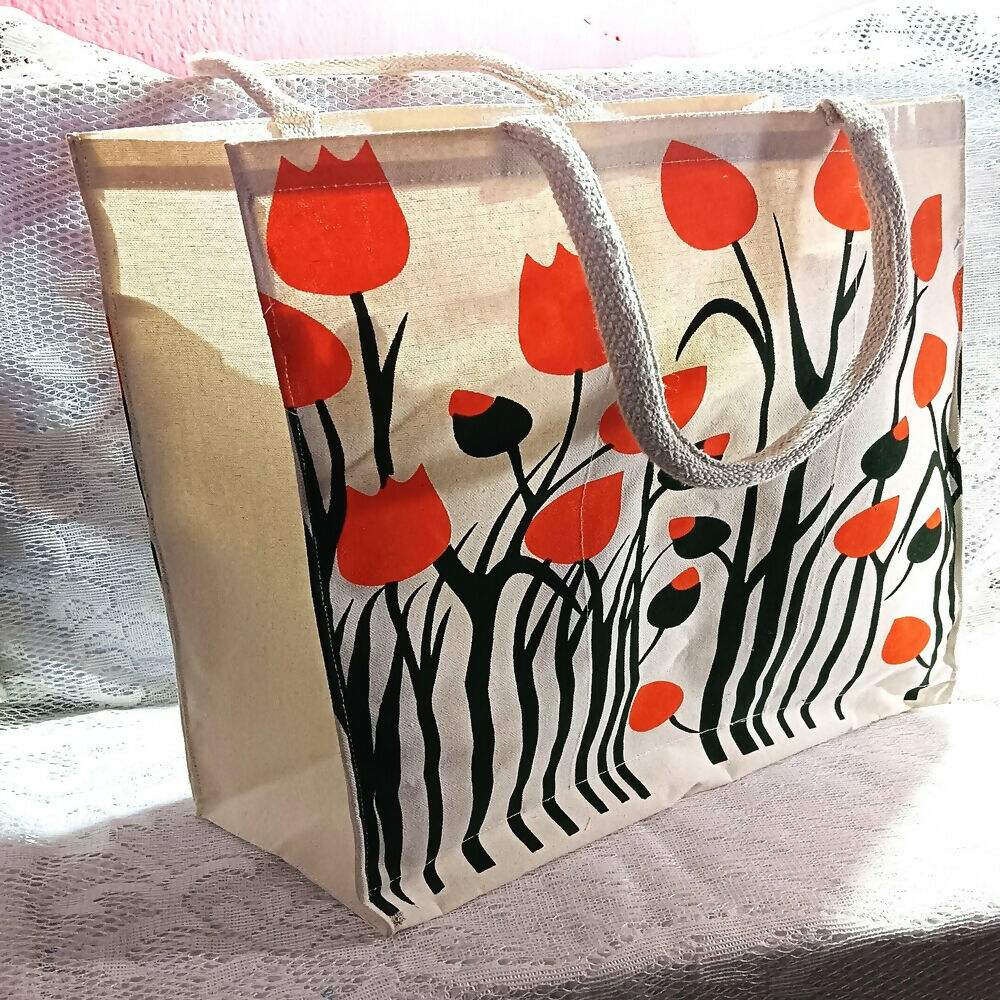 Canvas Jute Bag Flower Print