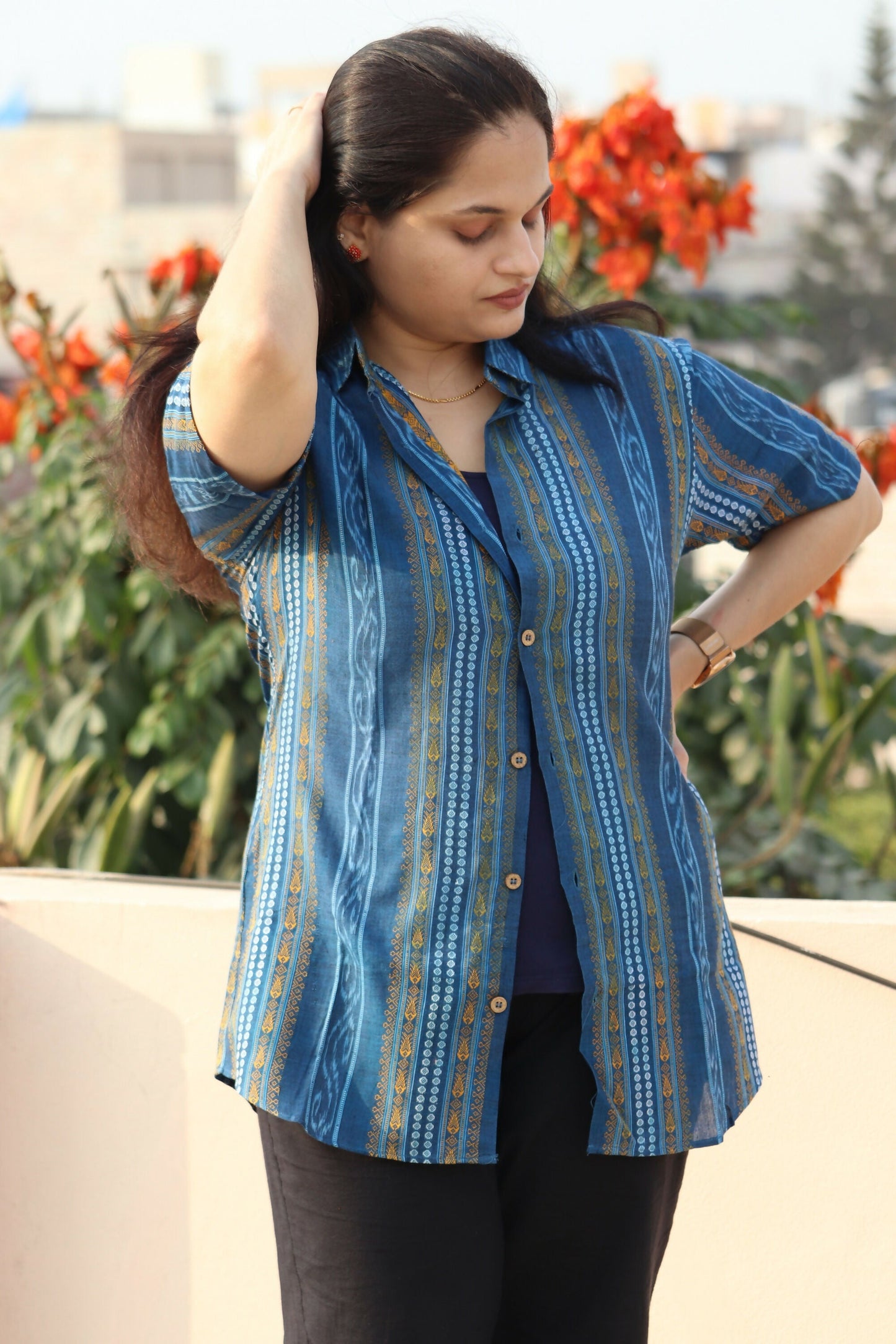 Earthyweaves Blue Striped Sambalpuri Shirt