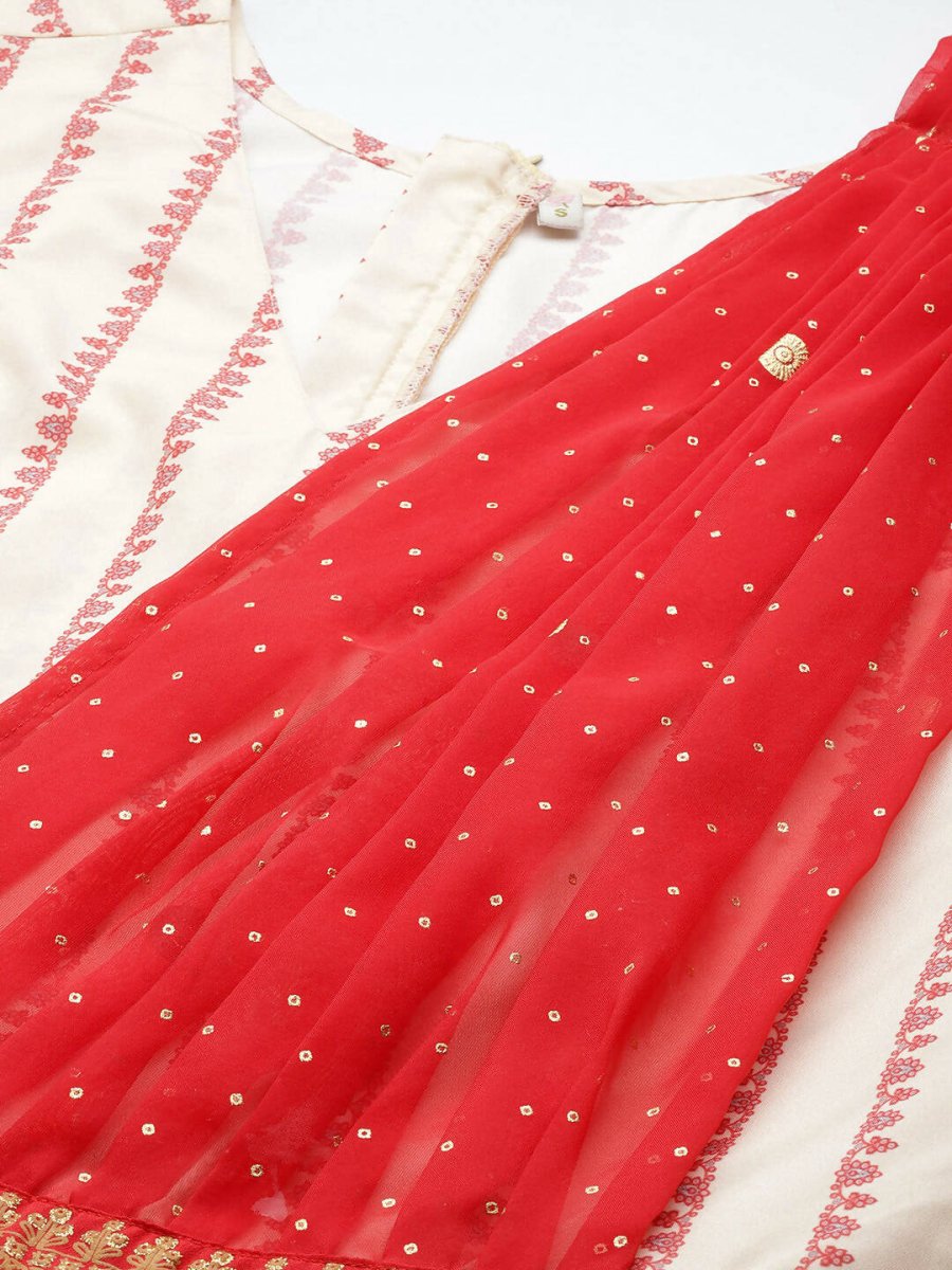 Ahalyaa Off White & Red Printed Basic Jumpsuit