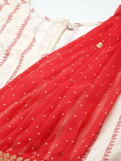 Ahalyaa Off White & Red Printed Basic Jumpsuit