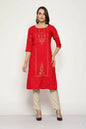 Maai Rayon Hand Printed Kurta Red