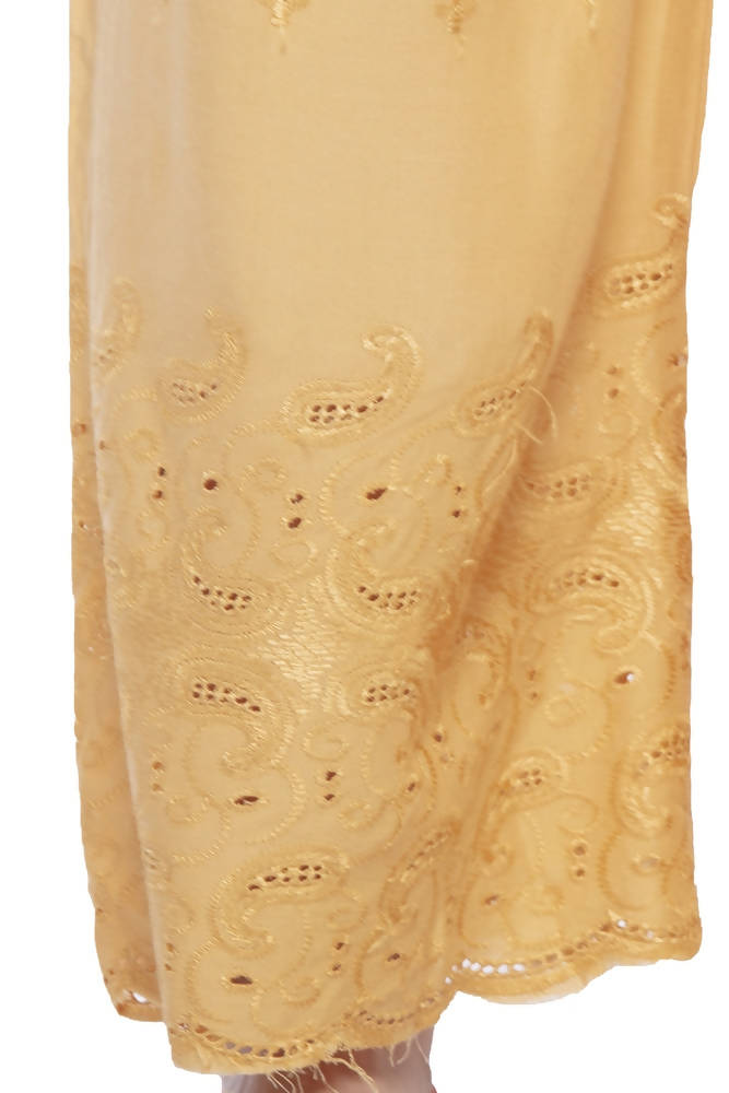 Mominos Fashion Reyon Cotton Dark Golden Embroidery Chikan Palazzo