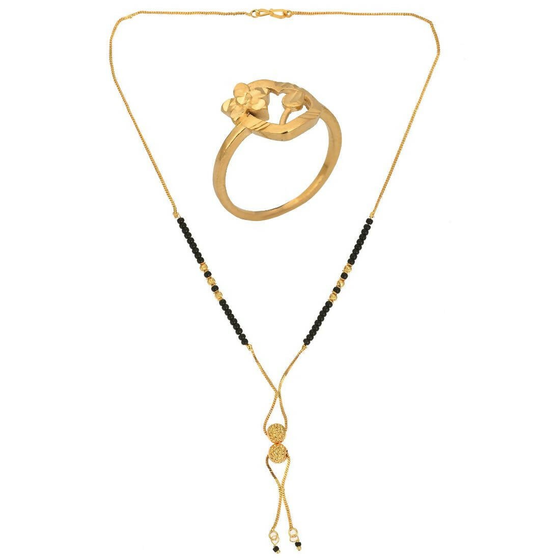 AanyaCentric Gold-Polished Mangalsutra & Ring Set