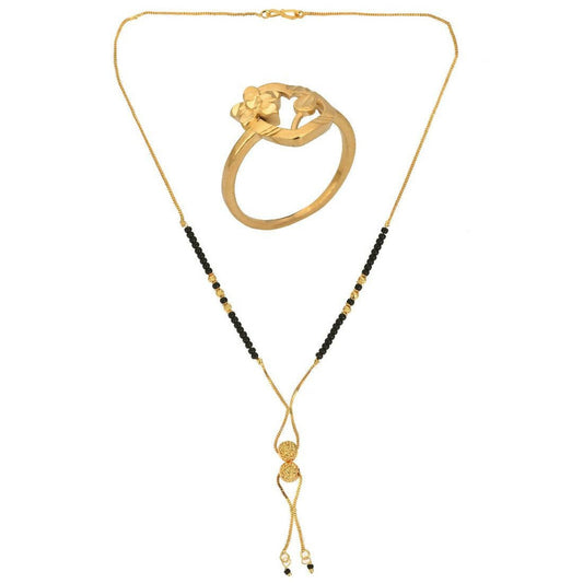 AanyaCentric Gold-Polished Mangalsutra & Ring Set