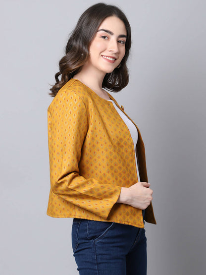 Even Apparels Yellow 100% Viscose Open Front Statement Women's Jacket