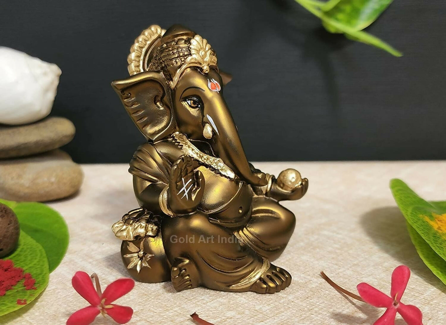 Gold Art India Gaddi Ganesh Idol For Car Dashboard