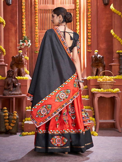 Myra Red Art Silk Gamthi Work Designer Lehenga