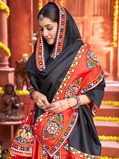 Myra Red Art Silk Gamthi Work Designer Lehenga