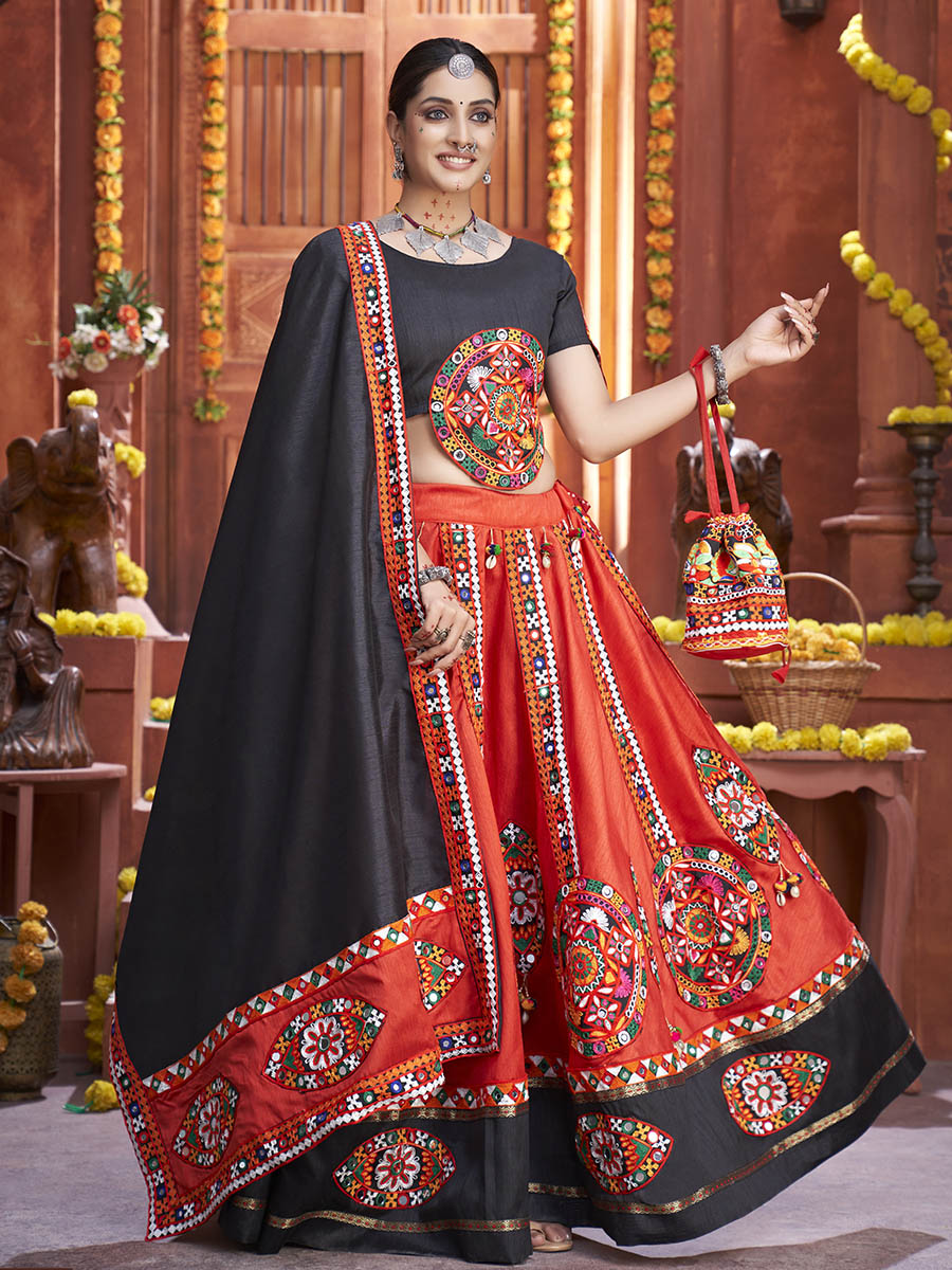 Myra Red Art Silk Gamthi Work Designer Lehenga