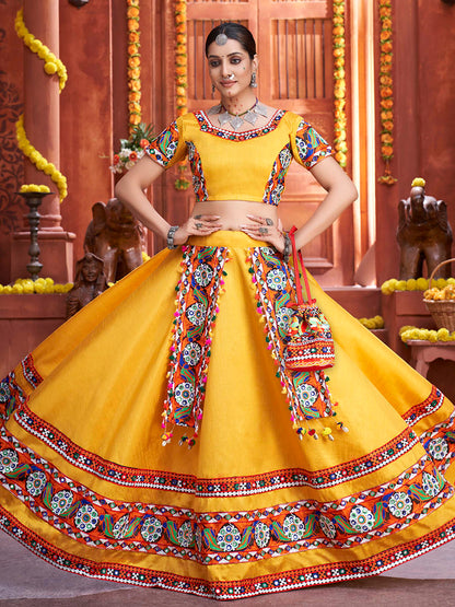 Myra Yellow Art Silk Gamthi Work Designer Lehenga