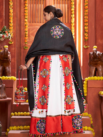 Myra White Art Silk Gamthi Work Designer Lehenga