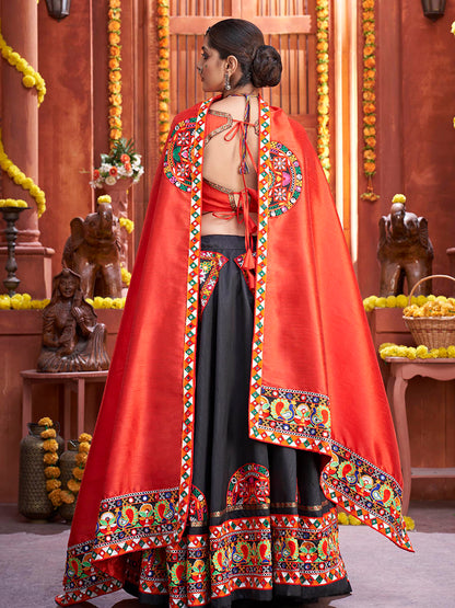 Myra Black Art Silk Gamthi Work Designer Lehenga