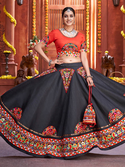 Myra Black Art Silk Gamthi Work Designer Lehenga
