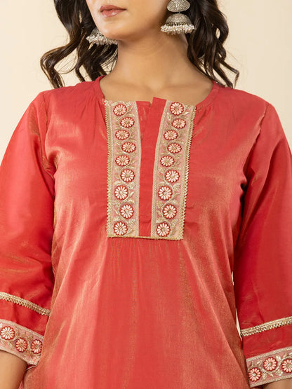 Yufta Silk Kurta Dupatta Set With Flared Bottom And Embroidery