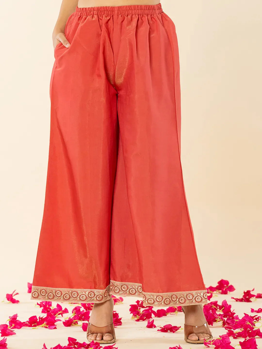 Yufta Silk Kurta Dupatta Set With Flared Bottom And Embroidery