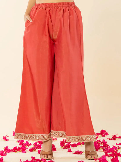 Yufta Silk Kurta Dupatta Set With Flared Bottom And Embroidery