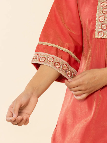 Yufta Silk Kurta Dupatta Set With Flared Bottom And Embroidery