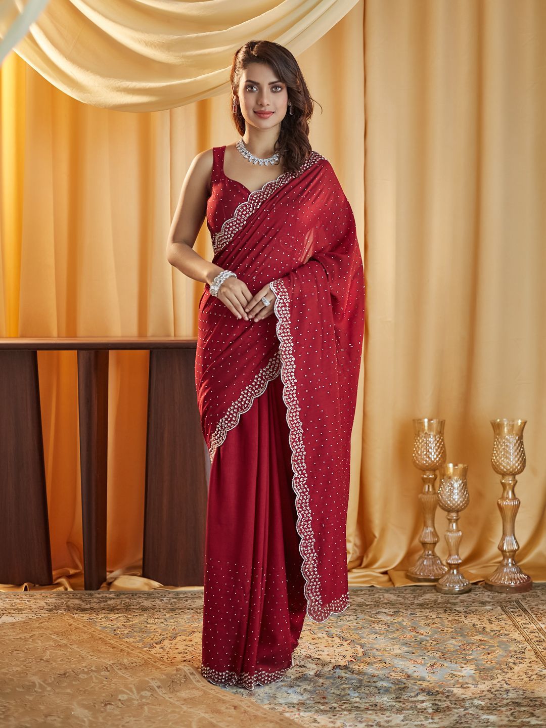 kasee Embellished Beads and Stones Silk Blend Saree