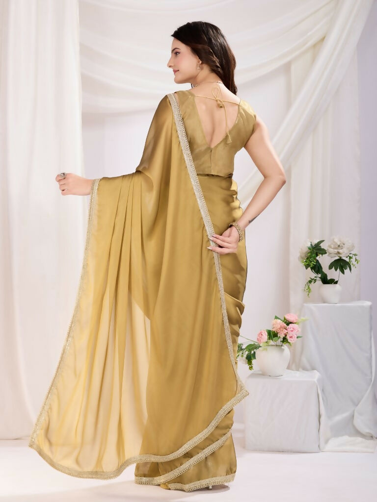 Chiku Rangoli Silk Solid, Lace Border Ready To Wear Saree - Kashvi