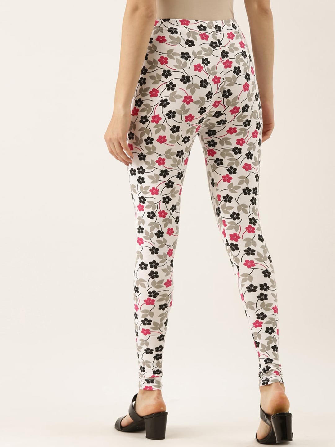 Souchii White & Pink Printed Slim-Fit Ankle-Length Leggings
