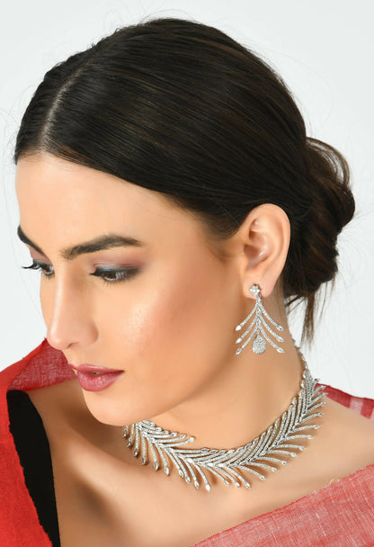 Mominos Fashion Johar Kamal Silver-Plated American Diamond White Choker Set