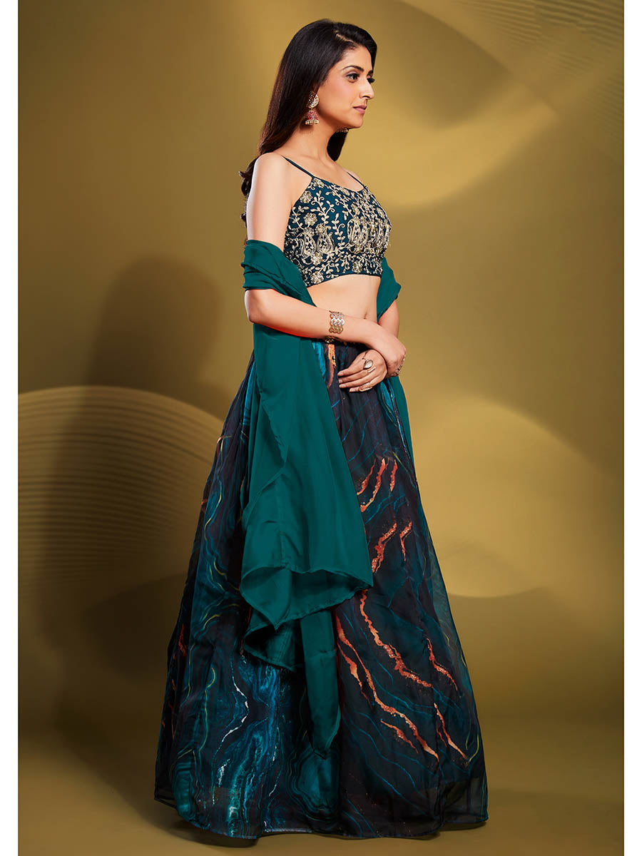 Myra Teal Art Silk Embroidered Designer Lehenga
