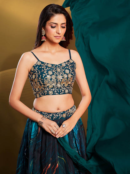 Myra Teal Art Silk Embroidered Designer Lehenga