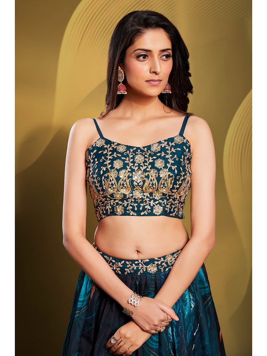 Myra Teal Art Silk Embroidered Designer Lehenga