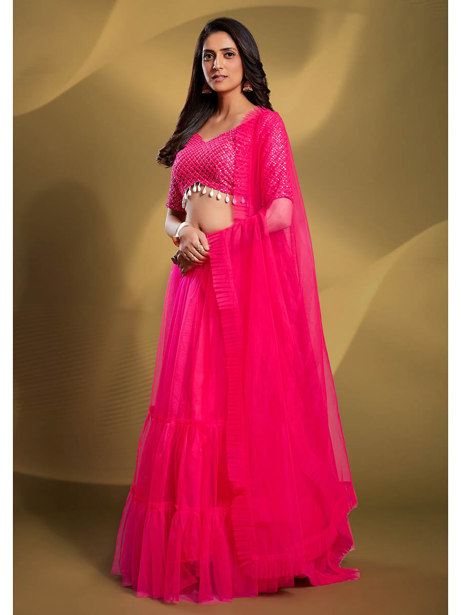 Myra Pink Soft Net Embroidered Designer Lehenga