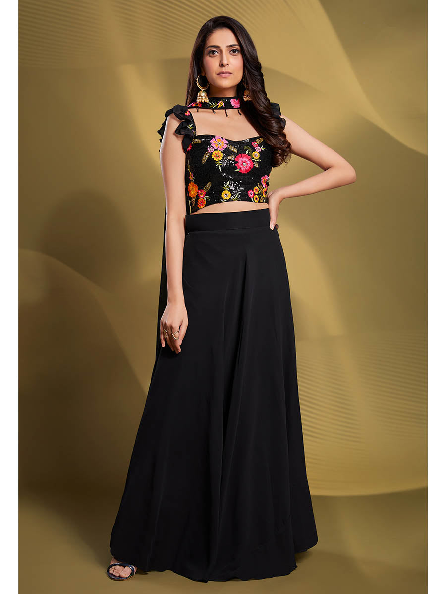 Myra Black Georgette Embroidered Designer Lehenga